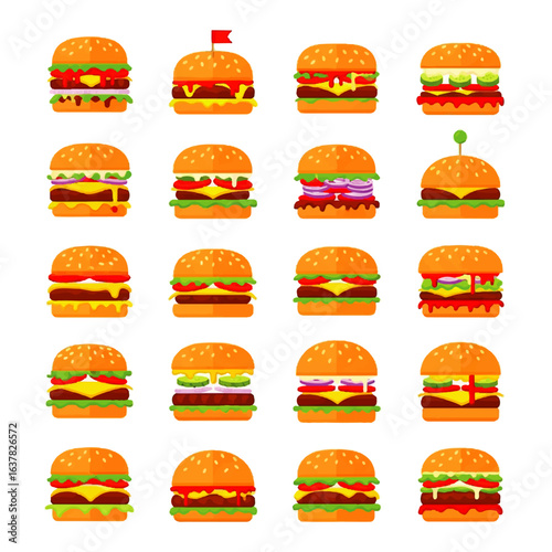 Set of colorful cartoon fast food icons