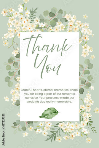 Pastel Green Watercolor Floral Frame Thankyou Wedding Card