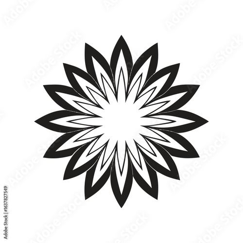 Black Geometric Flower or Star Shape on a White Background abstract pattern
