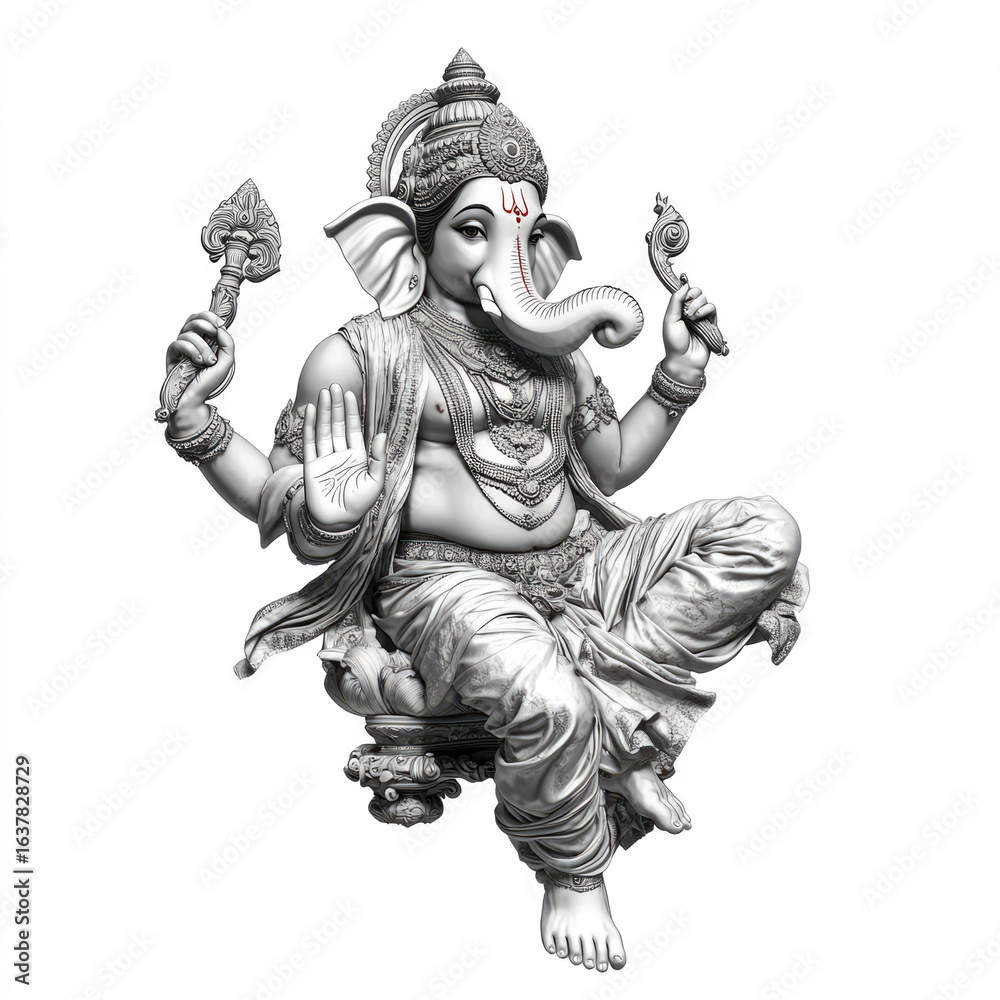 Fototapeta premium Create Simple Black and White Ganesha Icon Digital Art Isolated on White Background Minimalist Style