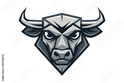 Vectorstyle bull head presents a formidable and geometric appearance, detailed with sharp design elements