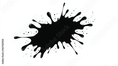 Black Ink Splatter on White Background. Abstract Black Ink Splashes. Ink Splatter Texture.