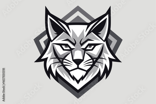 Lynx head with a stern look is set on a geometrical backdrop
