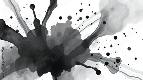 Black Ink Splatter on White Background. Abstract Black Ink Splashes. Ink Splatter Texture.