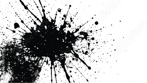 Black Ink Splatter on White Background. Abstract Black Ink Splashes. Ink Splatter Texture.