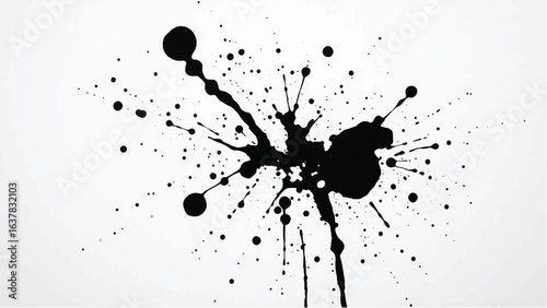 Black Ink Splatter on White Background. Abstract Black Ink Splashes. Ink Splatter Texture.