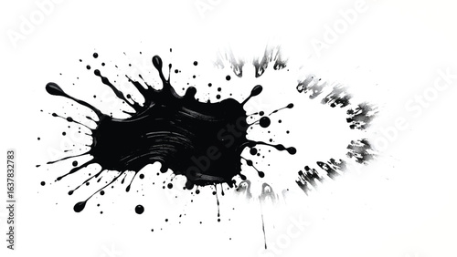 Black Ink Splatter on White Background. Abstract Black Ink Splashes. Ink Splatter Texture.