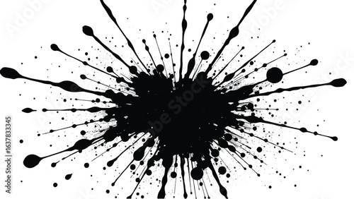 Black Ink Splatter on White Background. Abstract Black Ink Splashes. Ink Splatter Texture.