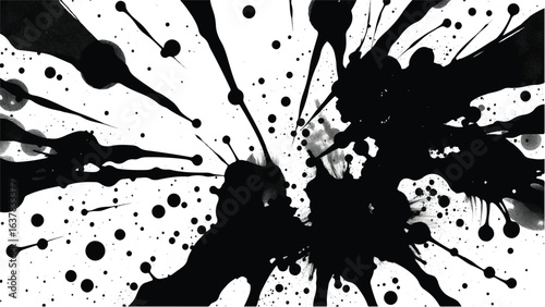 Black Ink Splatter on White Background. Abstract Black Ink Splashes. Ink Splatter Texture.