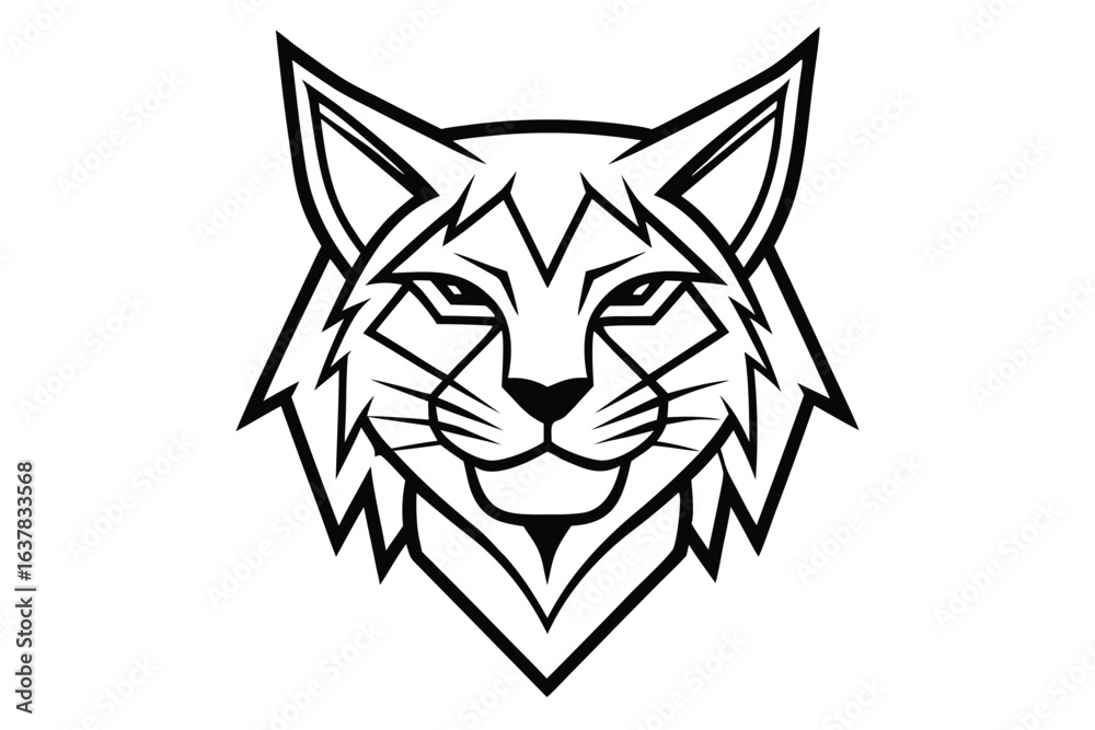 Obraz premium Intricate line art reveals a stylized lynx head with sharp details and striking features