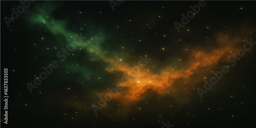 Abstract starry space background featuring a bright blue nebula and distant galaxies