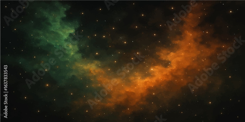 Abstract cosmic galaxy with bright nebulae and distant stars illuminating the dark night sky