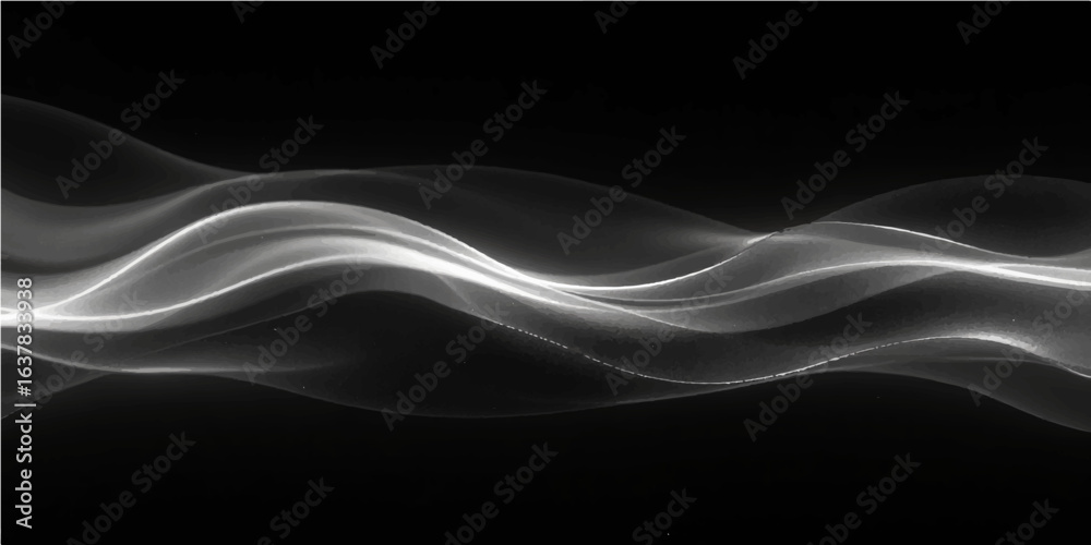 Naklejka premium Dynamic abstract blue smoke lines and waves flow against a dark background, creating a vibrant, energetic design