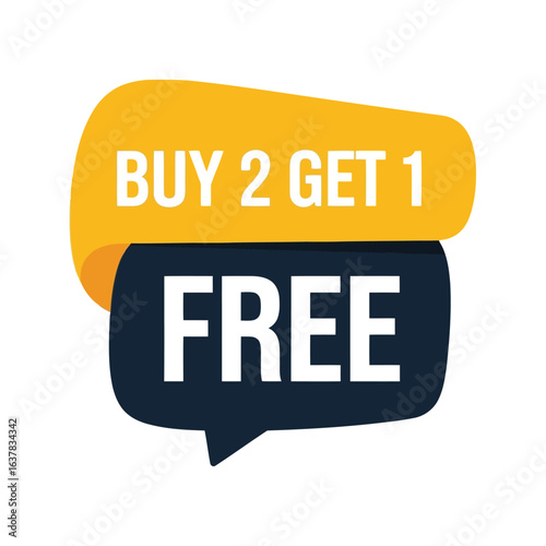 Vector illustration of buy 2 get 1 free sale promotion banner with bold text on a white background