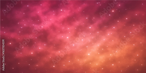 An abstract red background with glowing stars, resembling a cosmic night sky