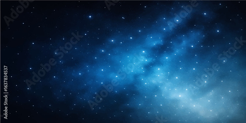 An abstract cosmic night sky with a vibrant blue nebula and a flurry of starry particles