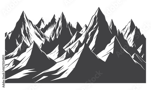 Jagged Mountain Peaks in a Dramatic Black and White Landscape mountains mountain range