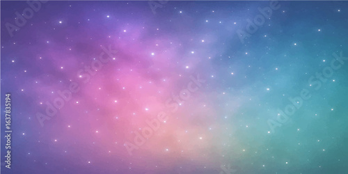 An abstract starry night sky with a cosmic blue nebula and glowing particles