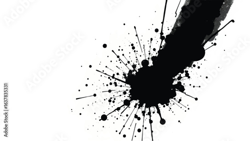 Black Ink Splatter on White Background. Abstract Black Ink Splashes. Ink Splatter Texture.