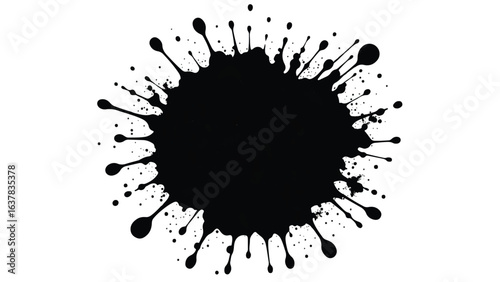 Black Ink Splatter on White Background. Abstract Black Ink Splashes. Ink Splatter Texture.