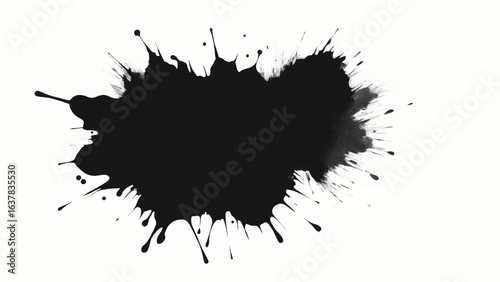 Black Ink Splatter on White Background. Abstract Black Ink Splashes. Ink Splatter Texture.