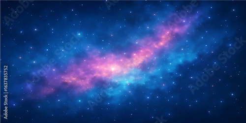 An abstract, dark blue cosmos with bright stars and nebulae lights up the fantasy night sky