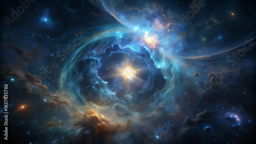 Mystic dark nebula with star cluster glowing from within