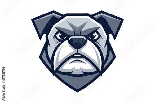Powerful bulldog mascot displays unwavering gaze with formidable expression and fierce determination in its eyes