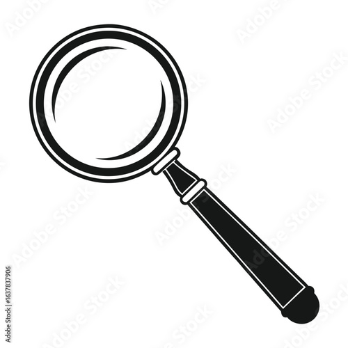 Magnifying Glass Icon:  Vintage Style Black and White Vector Illustration,  Detailed Design,  Search Concept,  Investigation Symbol,  Elegant Graphic,  High-Resolution Image.