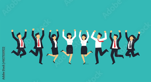 Joyful group of faceless business people in formal wear jumping and celebrating success.