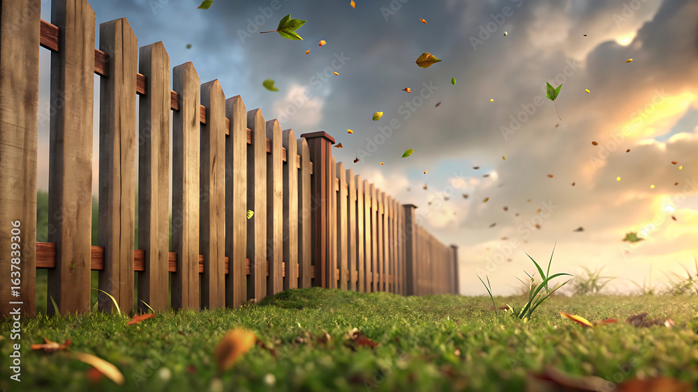 Obraz premium Wooden fence panels aligned in perspective blur with rustic texture