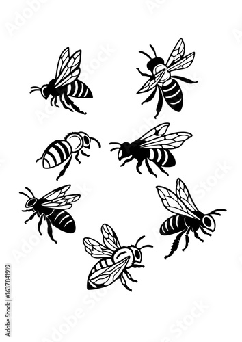 Collection of Bee Silhouettes in Various Poses