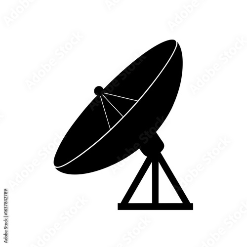 Black satellite dish on transparent background silhouette
