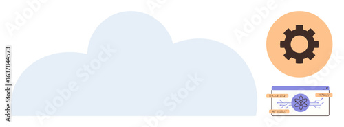 Cloud with adjoining gear icon and coding symbols suggest innovation, process automation, and smart data solutions. Ideal for technology, cloud storage, app development, IoT, automation, data
