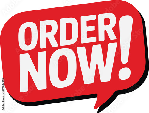 Order Now speech bubble vector with bold white text on red background for urgent retail promotions and ecommerce callouts