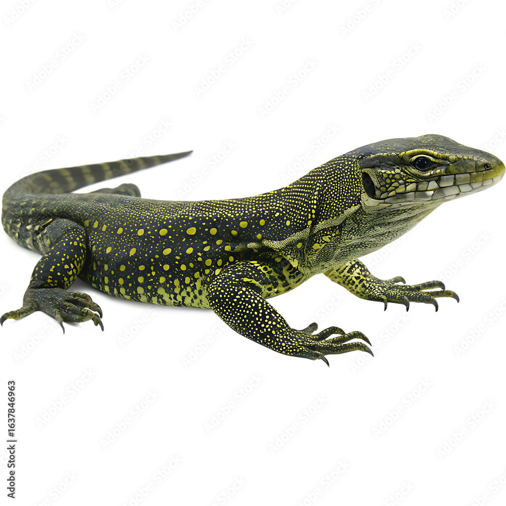 Fototapeta premium Yellow spotted monitor lizard reptile profile isolated on a transparent background