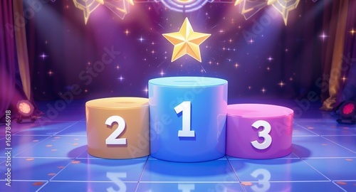 Winners Podium, First Place Award, Achievement Celebration, Victory Stage, Top 3 Ranking, Prize Ceremony, Success Symbol, Award Show, Leaderboard, Competition Result
