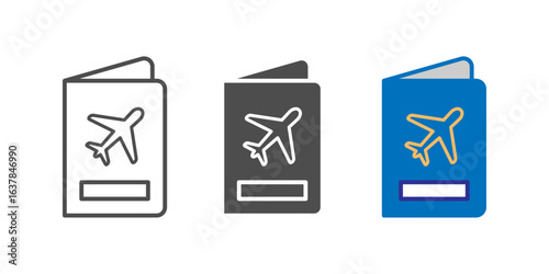 Passport icon set travel tourism tourists airport identification books vector website app icon illustration