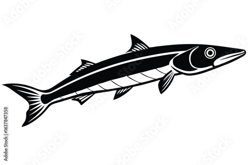 Isolated barracuda shows a streamlined form with detailed fins in monochrome style