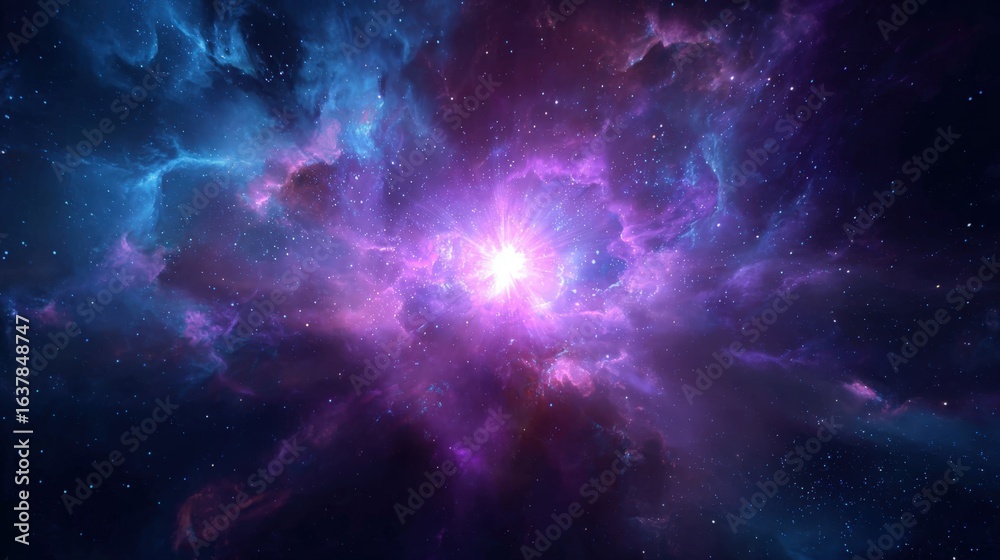 Naklejka premium Vibrant Cosmic Nebula with Shimmering Light: A Captivating Galaxy Background for Science and Space Exploration