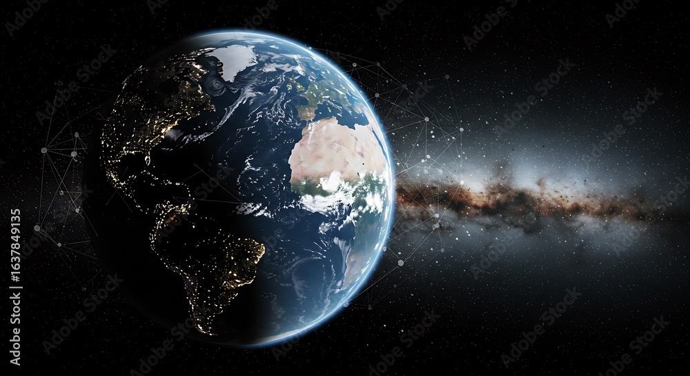Naklejka premium Earth from Space with Galactic Background