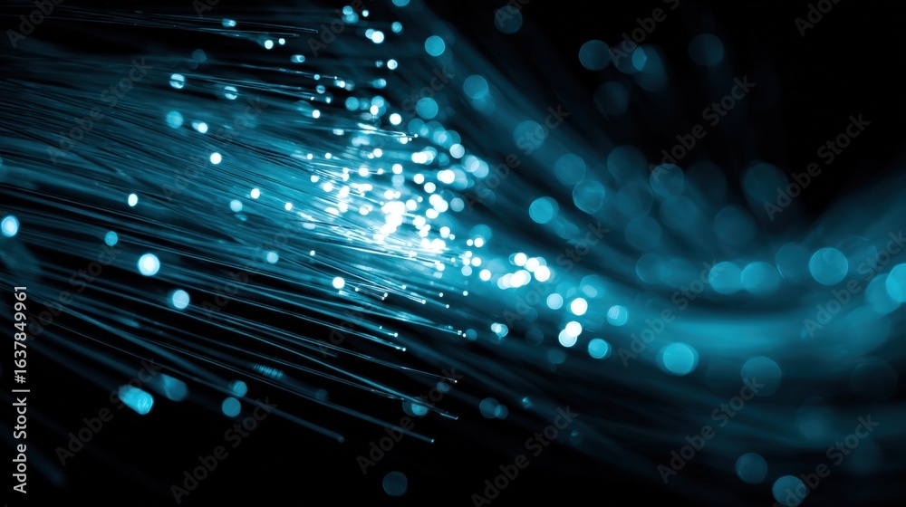 Obraz premium Fiber Optic Cables Illuminating Data Streams for High-Speed Global Network Communication and Technology Innovation