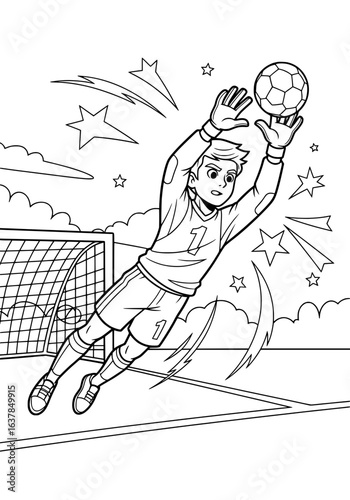 The goalkeeper catches the ball. coloring bоок