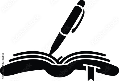 Open Book and Pen Icon Vector Icon - Education, Writing, Learning, Literature Symbol on Transparent Background.