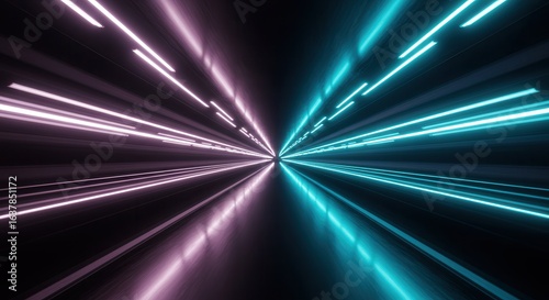 Abstract neon lights creating a futuristic tunnel effect with vibrant colors and a sense of speed and motion
