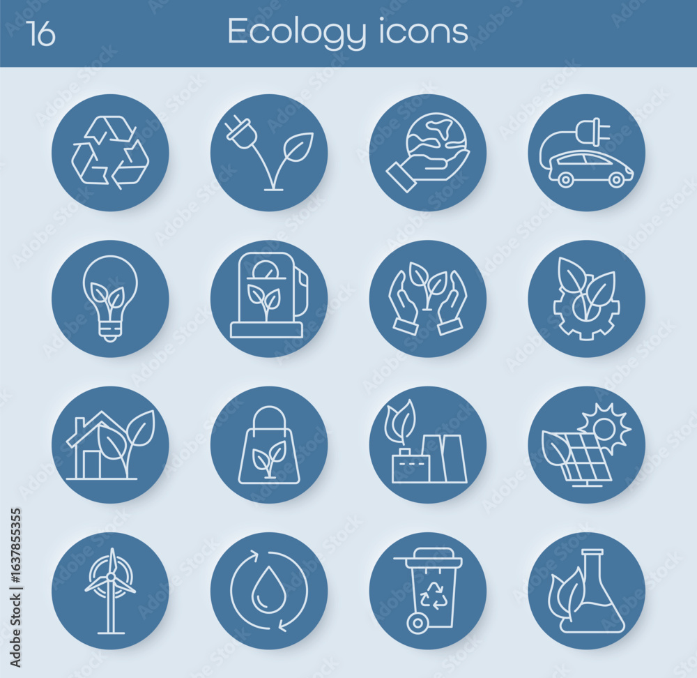 Fototapeta premium Simple line icons with elements of ecology, nature and energy. Great for presentations, web design and infographics. Clean outline style on transparent background. Vector illustration