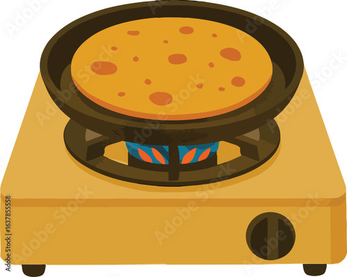 Making Chapati on Tawa Vector Illustration