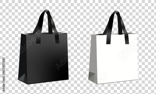 Realistic shopping bag mockup with black handles isolated on transparent background. vector illustration. eps 10