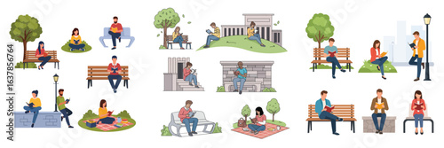 People reading books outdoors
