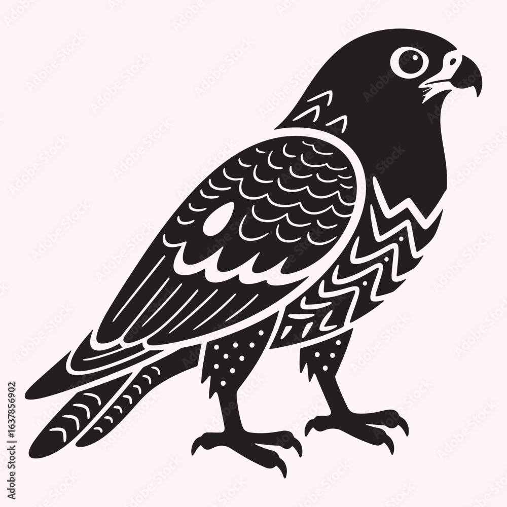 Fototapeta premium Stylized Kestrel Silhouette – Black Predator Bird Illustration